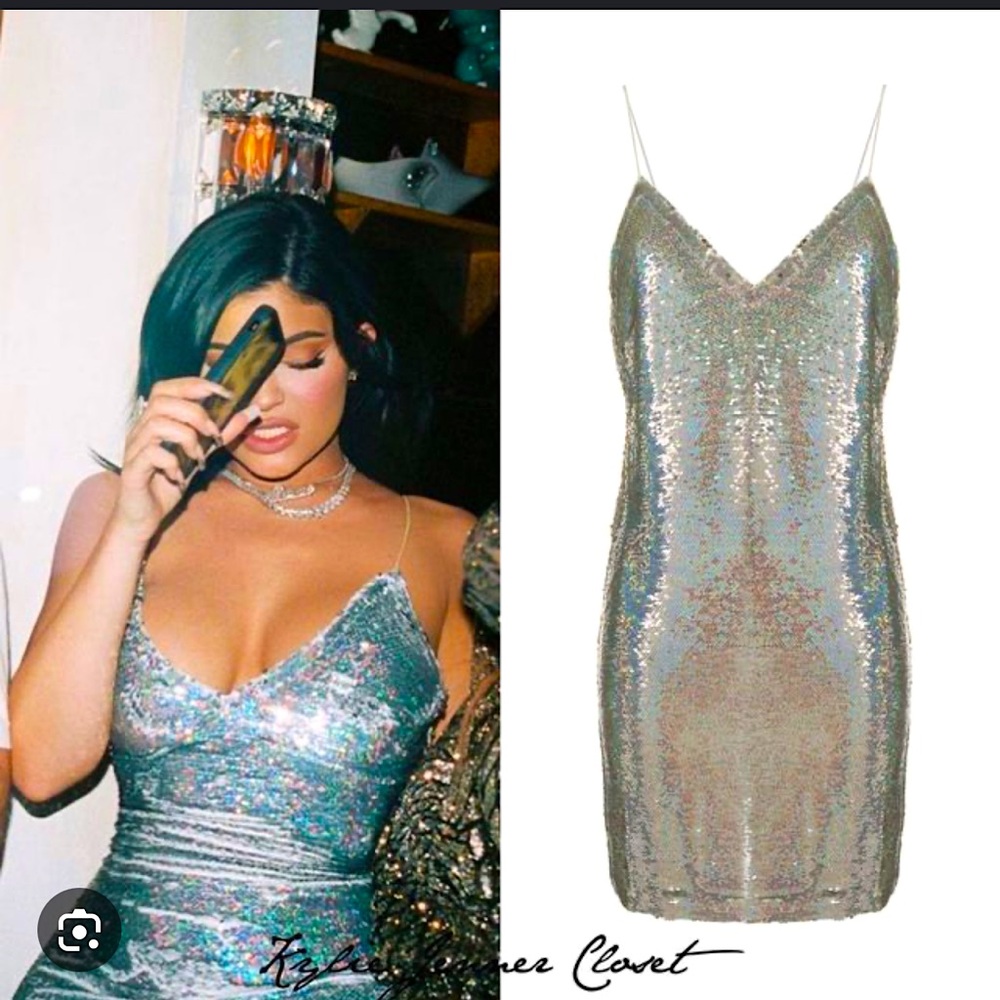 IRO Noret Shimmering sequine Silver Mini slip Dress as seen on Kylie Jenner